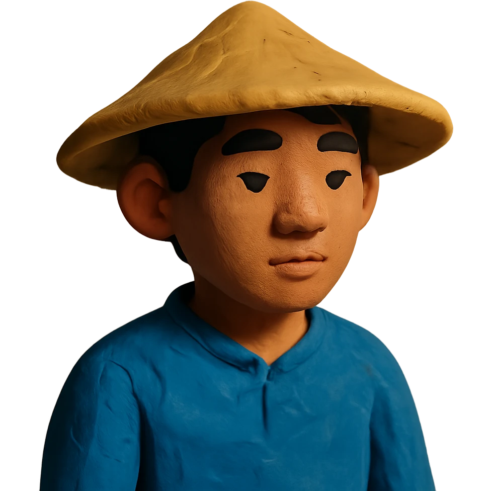 young Asian man with a rice hat emoji