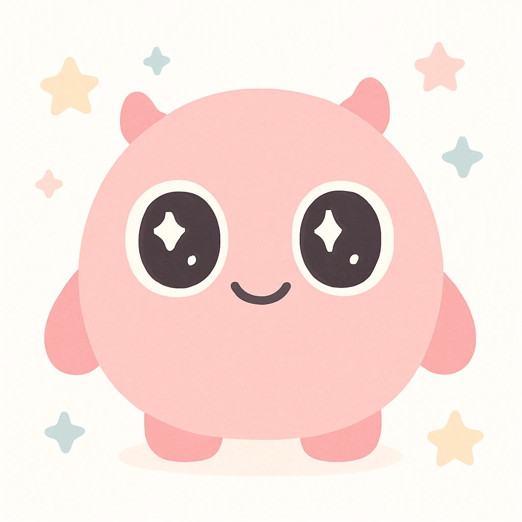 cute round monster, pink, big eyes, kawaii style emoji