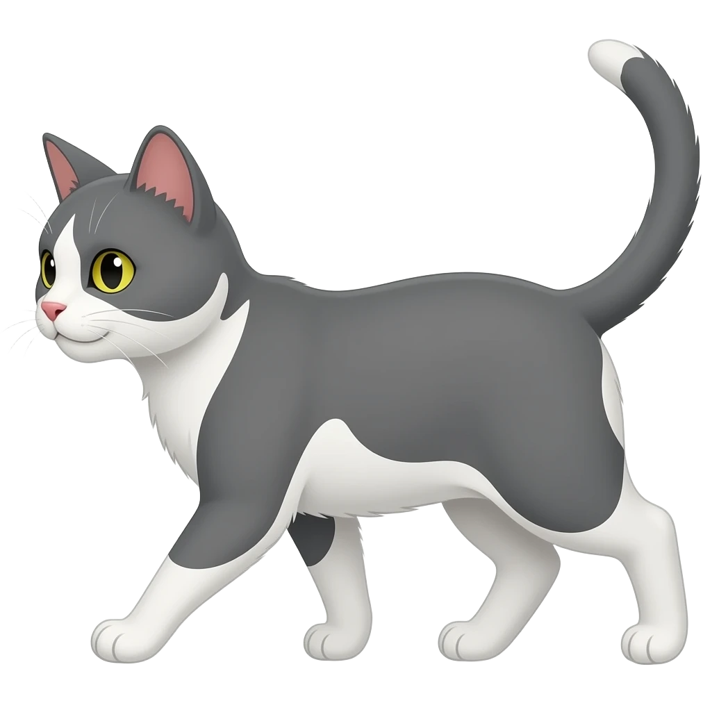 The cartoon grey and white cat walks emoji