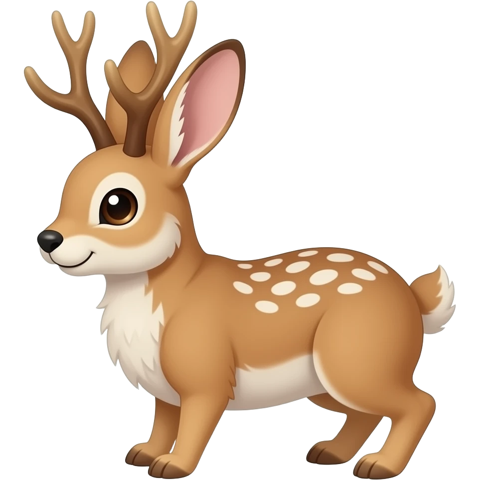 Brown jackalope with beibe antlers and white spots emoji