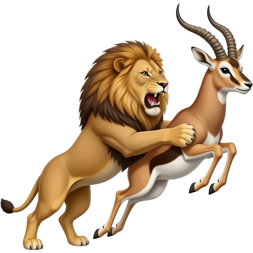 A lioness attacks a huge jumping gazelle. emoji