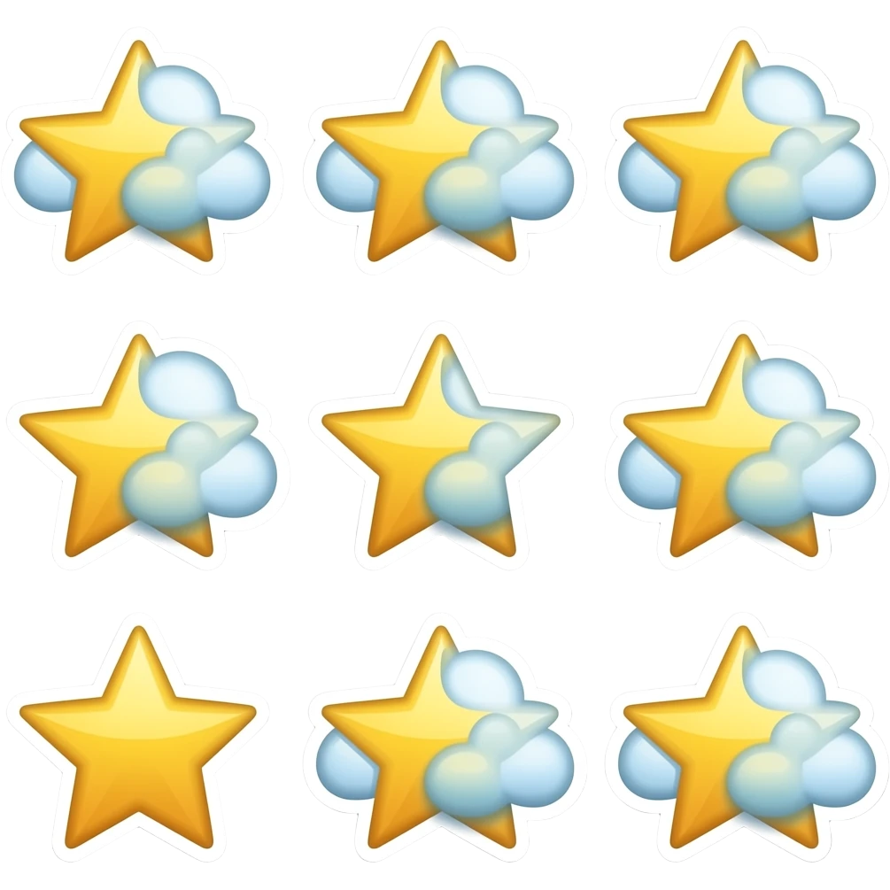 making stickers  star and cloud looking one sides. difference difference designs difference designs an 12 car emoji