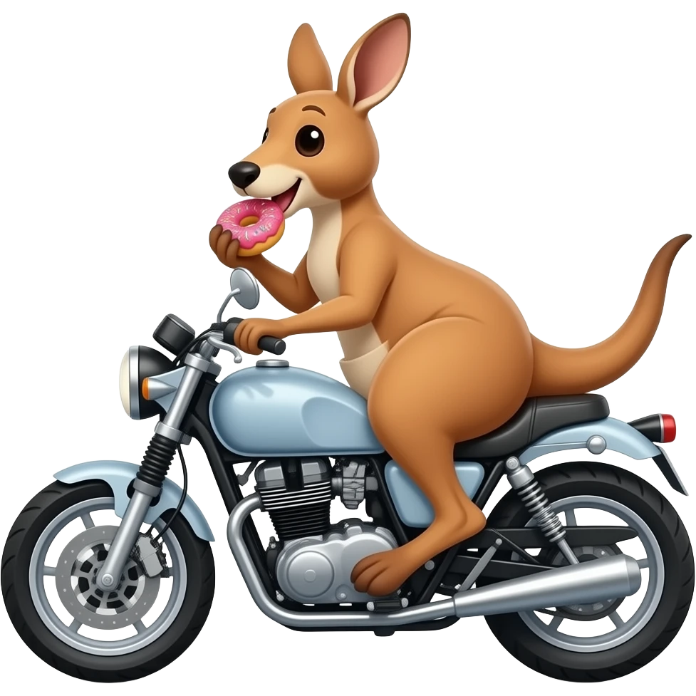 kangaroo riding a motorcycle eating a donut emoji