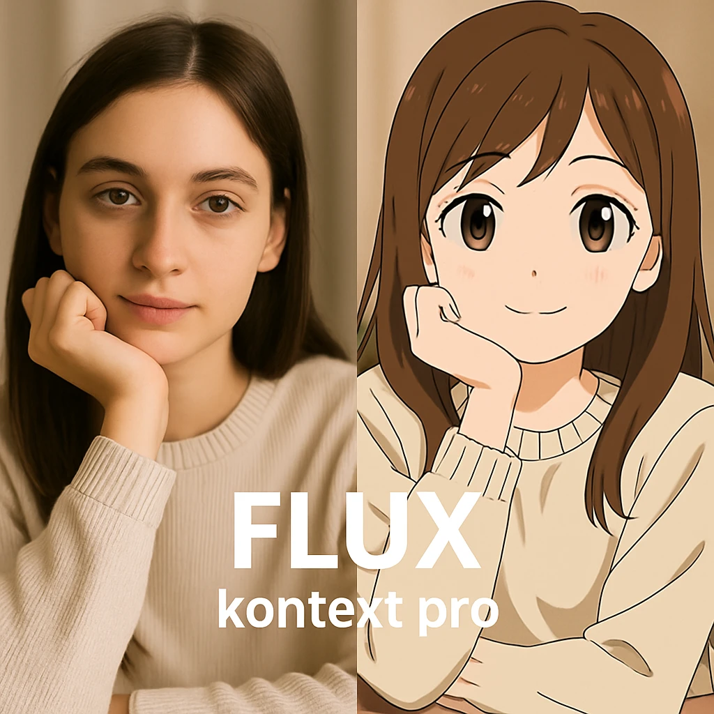 replace the logo with the text of "FLUX kontext pro" without black background just text, keep everything else same emoji