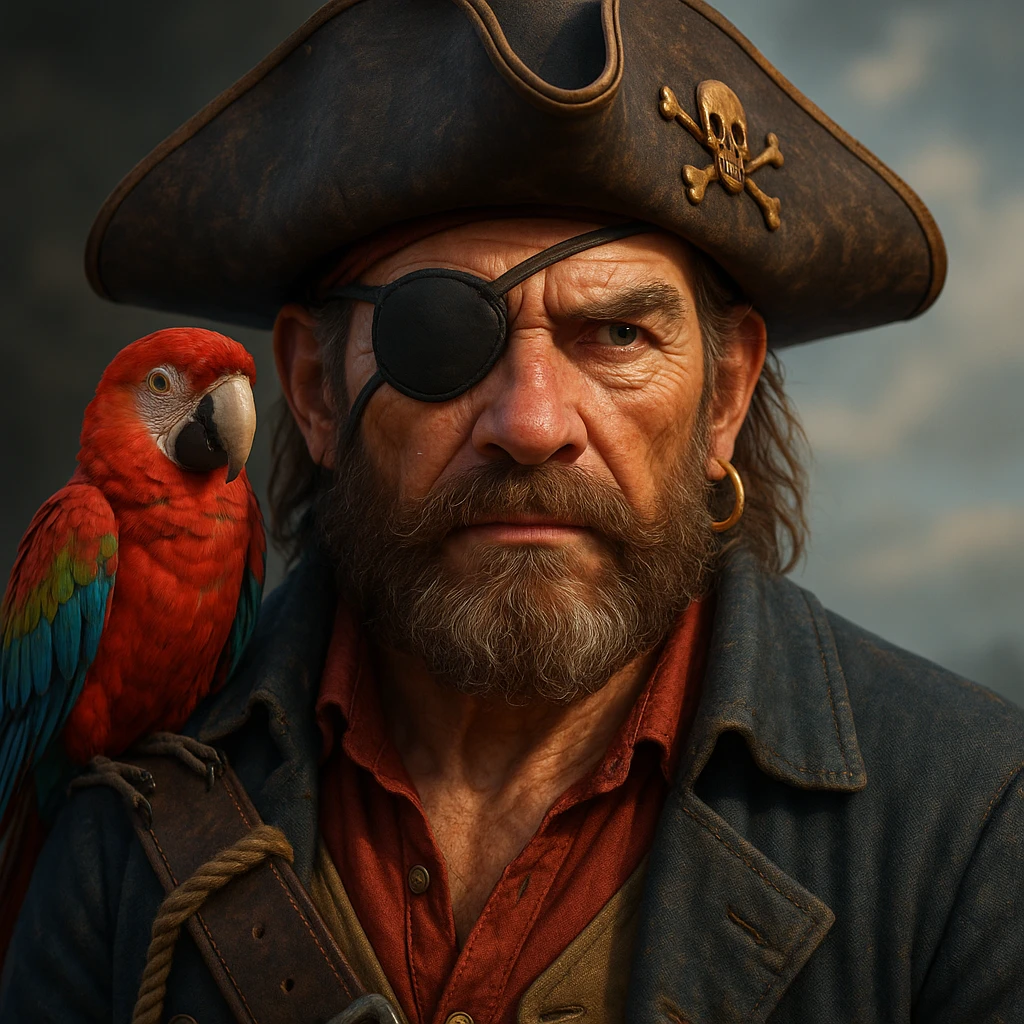 3d art of a pirate with eye patch and parrot in  emoji