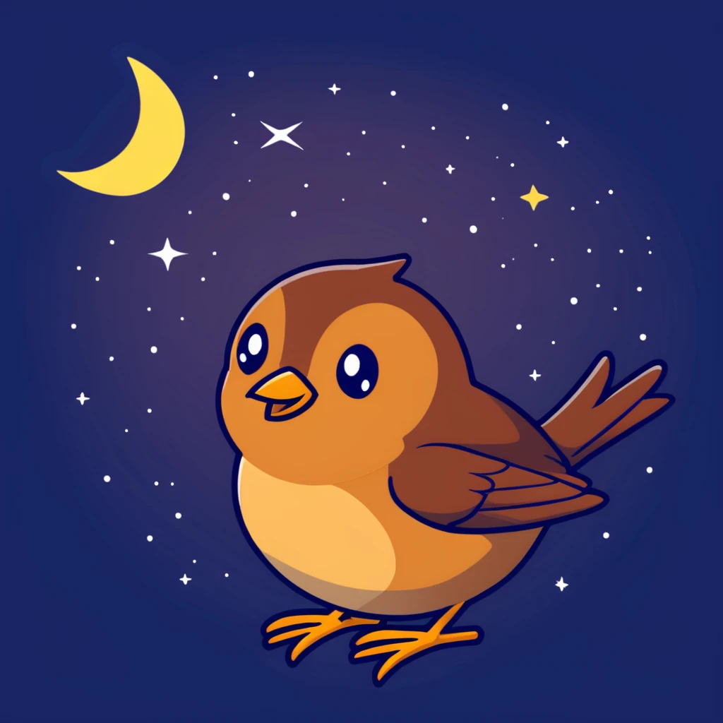nightingale bird singing, small brown songbird against starry sky emoji