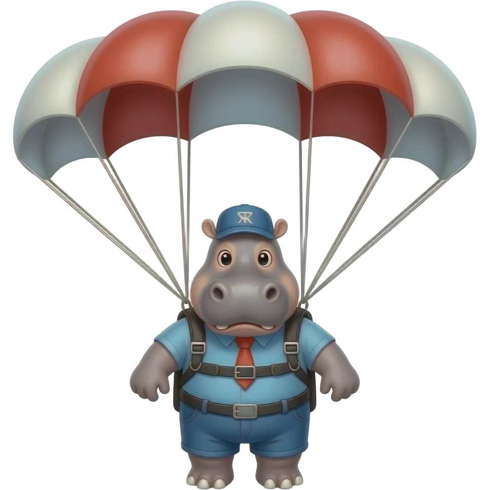 людиноподібний бегемот пригає з парашутом emoji