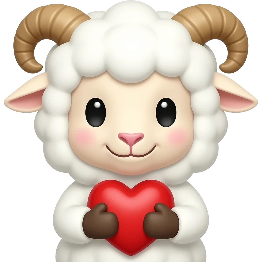 Cute ram with horns emoji hugging up a red heart, close-up emoji