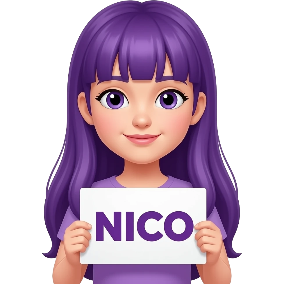 girl with long purple hair with a NICO sign emoji
