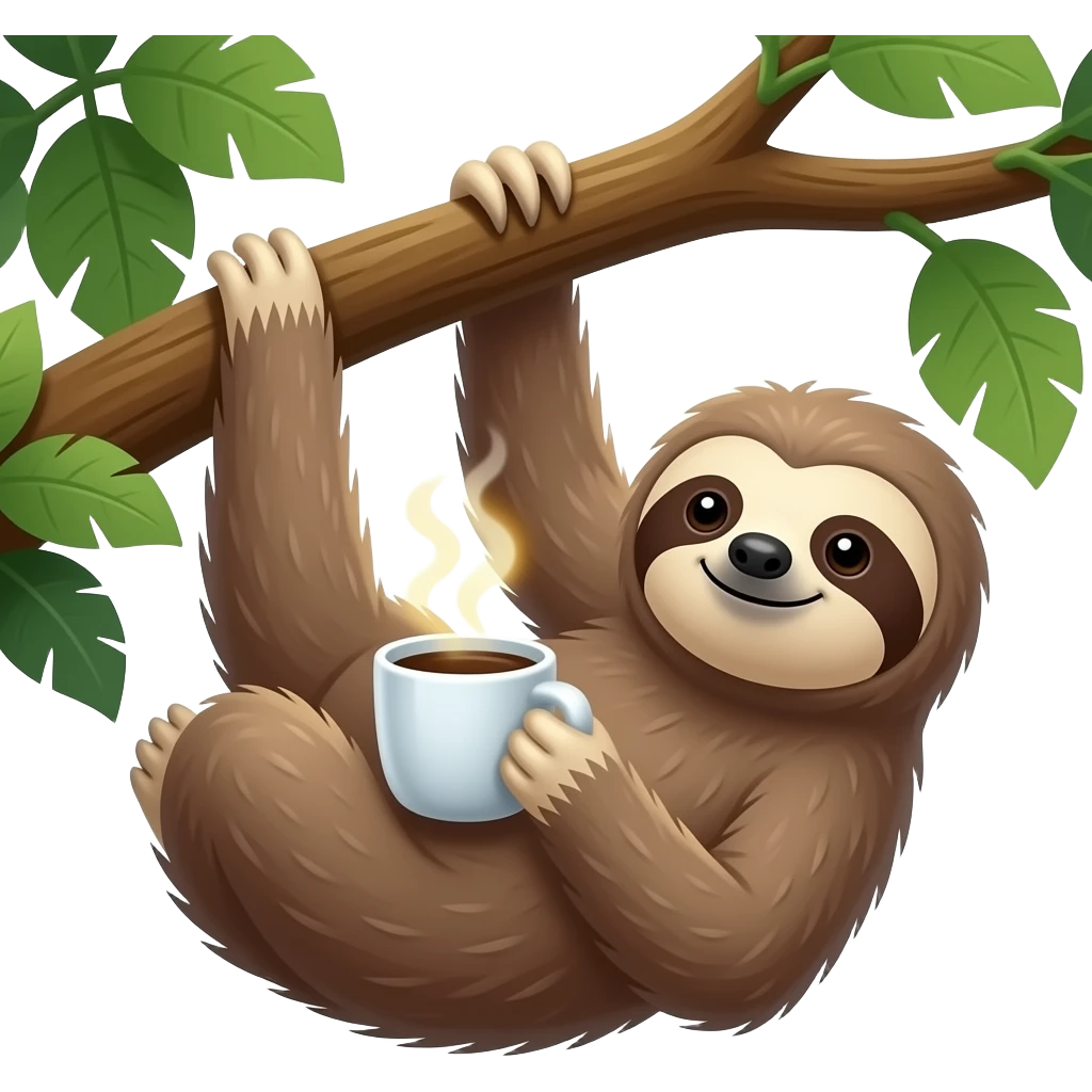 sloth tree morning coffee hanging sunrise jungle emoji