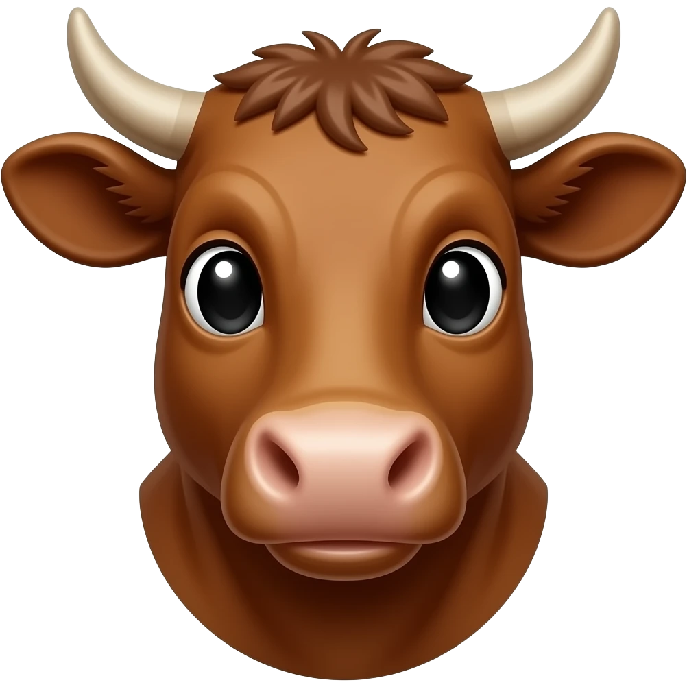 a brown wagyu cow look at camera with a bit smile emoji