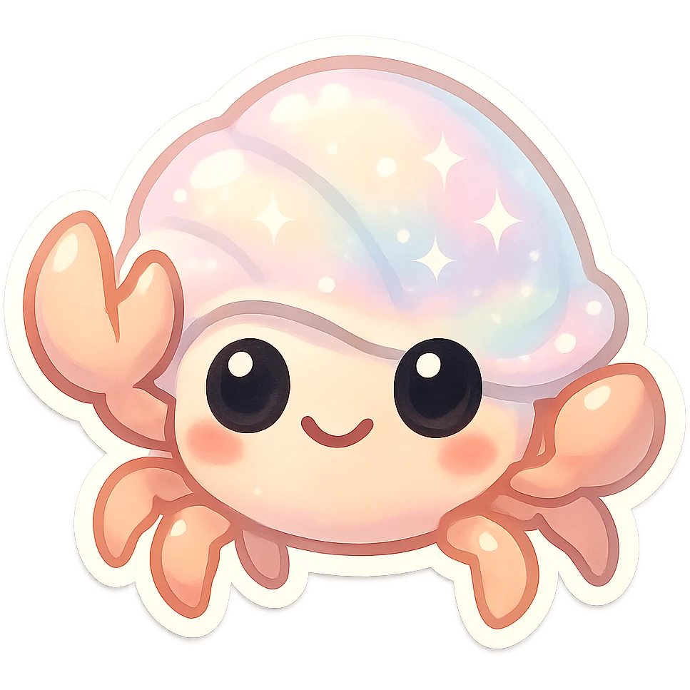 adorable crab with pearly pastel shell, shimmering effect, big eyes, minimal background emoji