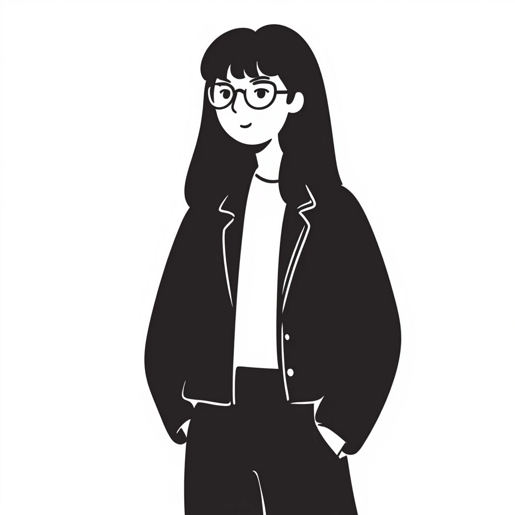 An Asian girl with thin glasses and long layered brown hair emoji