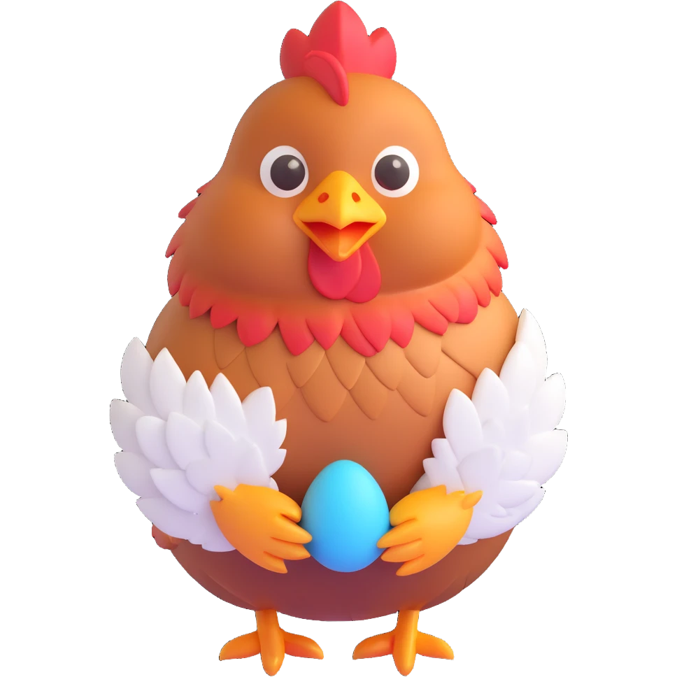 cute hen with fluffy feathers, holding a tiny egg emoji