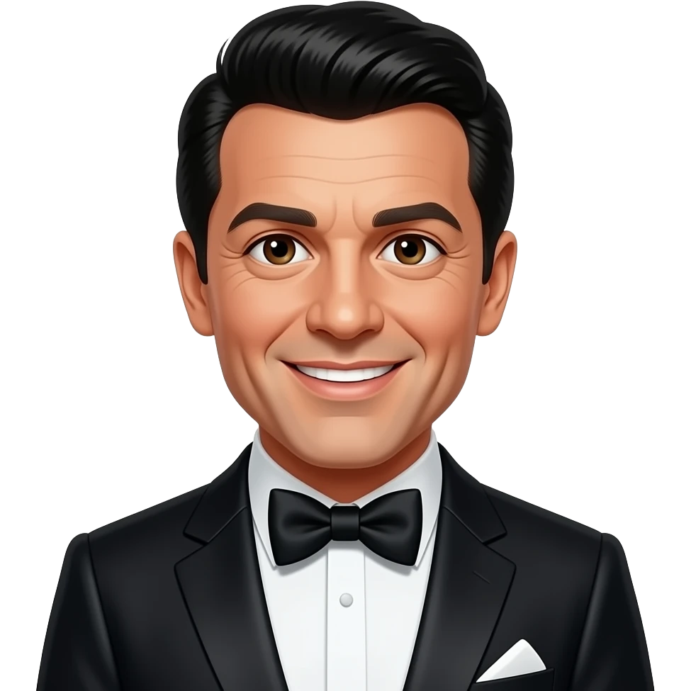 Dean Martin from The Rat Pack with brown eyes, black hair, black metallic suit with bow tie emoji