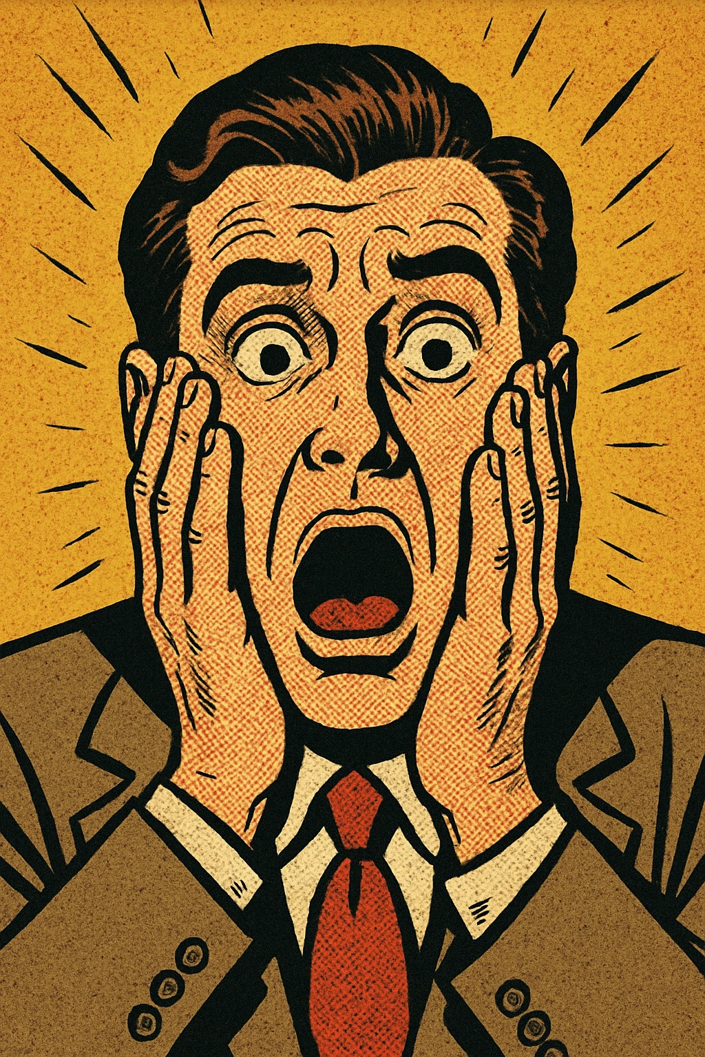 a man with a shocked face, hands on cheeks, exaggerated features, comic style emoji