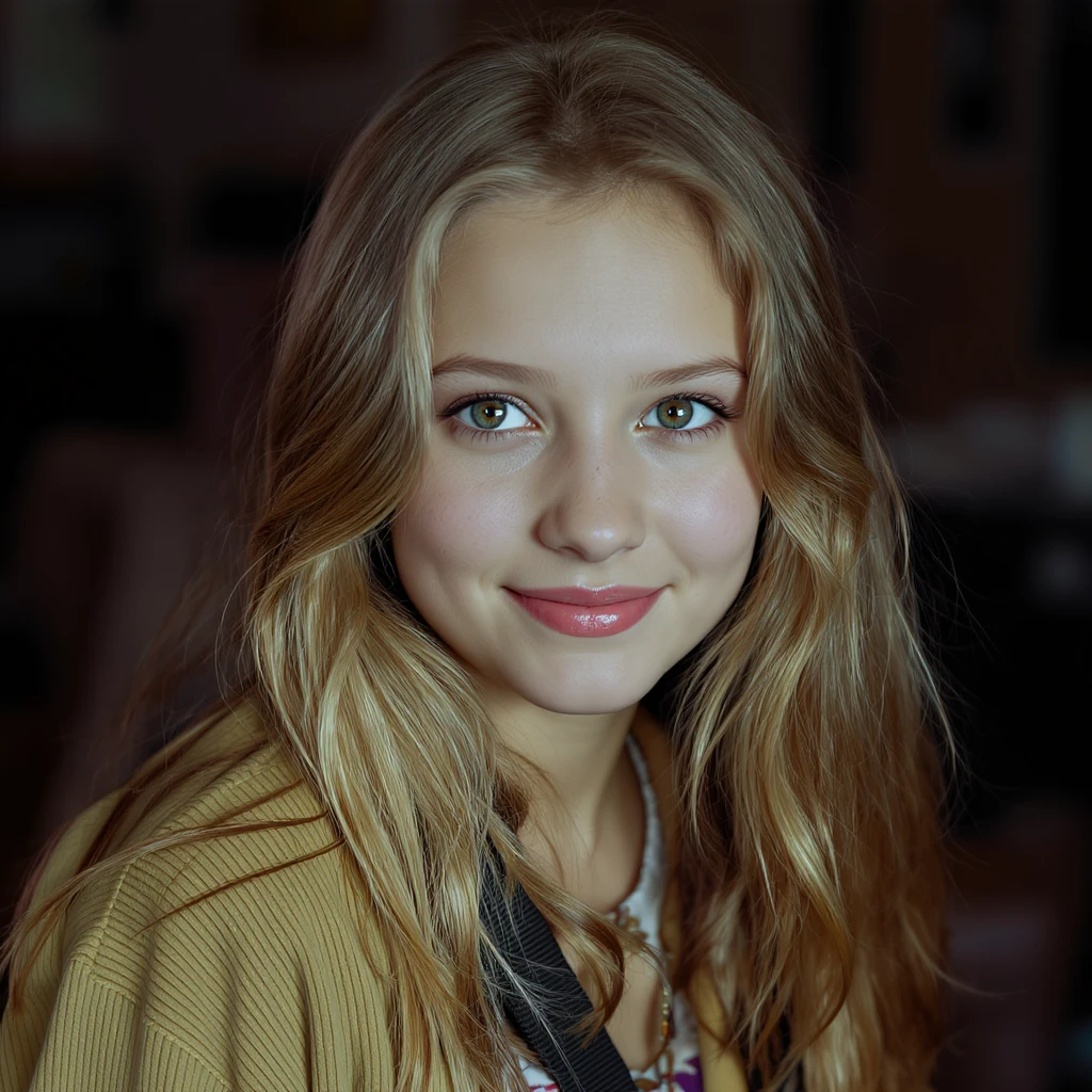 a girl's face, realistic style, soft lighting, natural expression emoji
