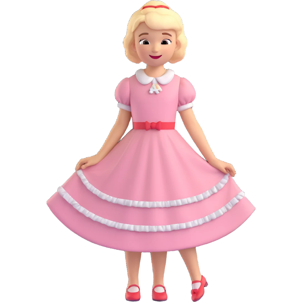 girl in a vintage dress, cheerful expression, classic hairstyle emoji