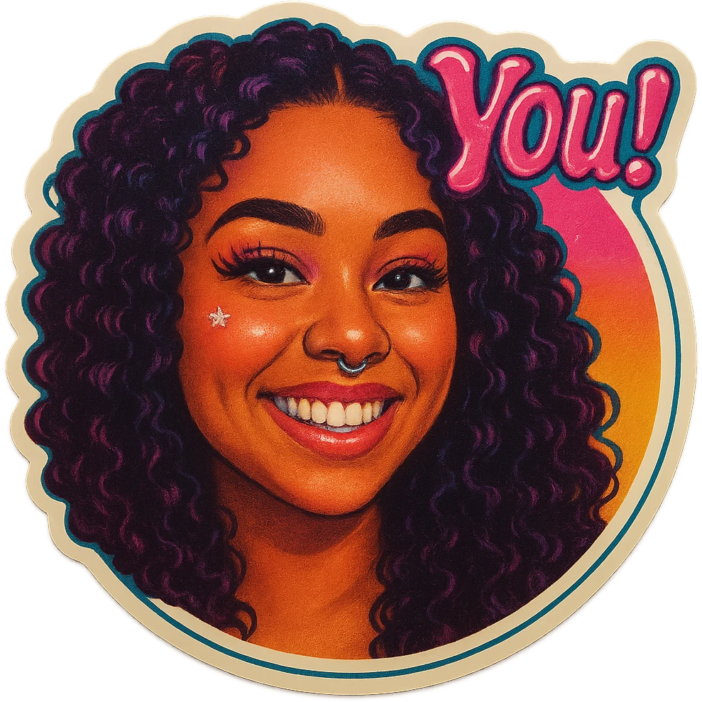 excited smile with mouth closed add the words W You! in pink emoji