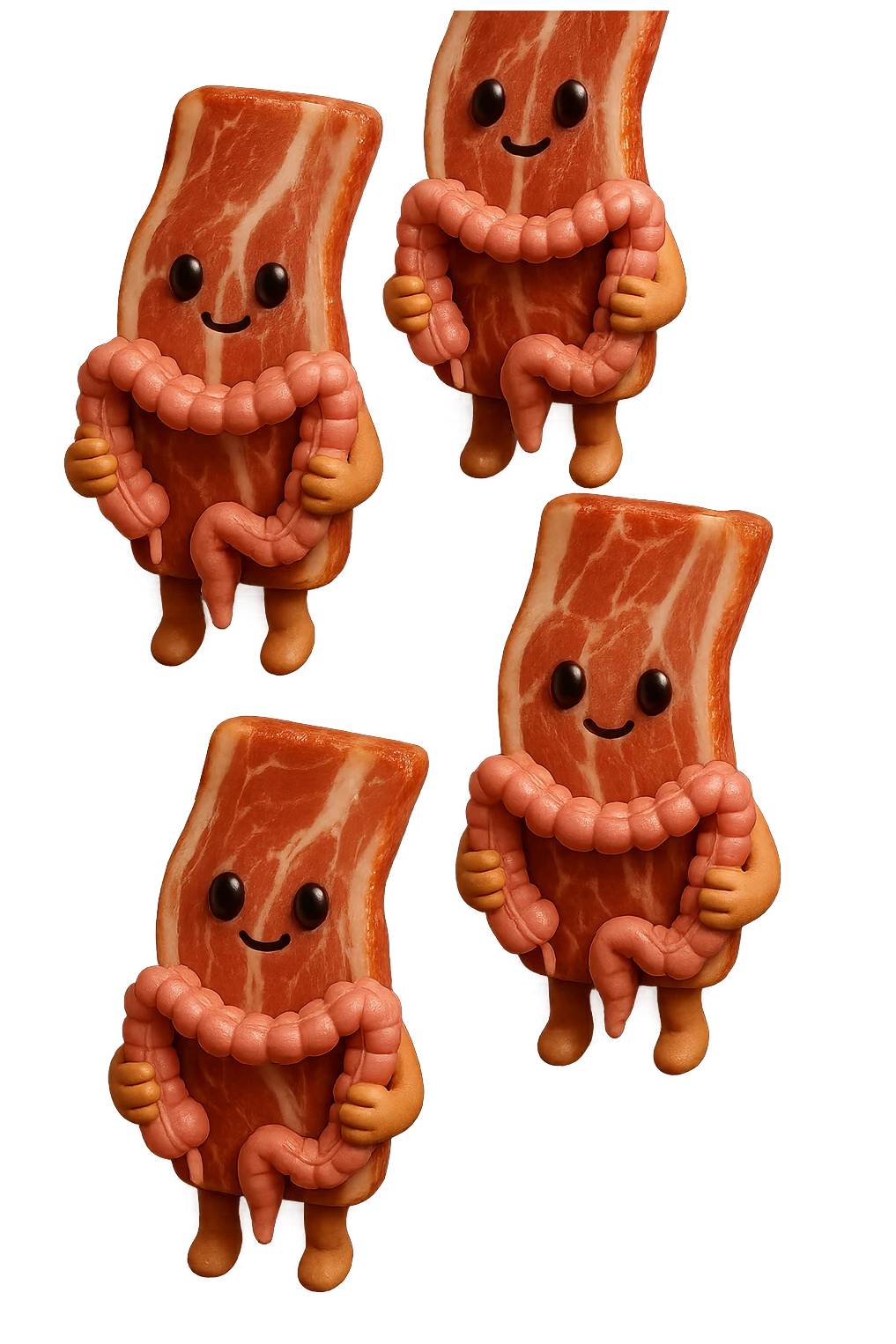 emoji stile iphone in 3d di fette di carne che cadono verticalmente dall'alto tenendo tra le mani pezzi di colon umano, iperrealistico 4k emoji