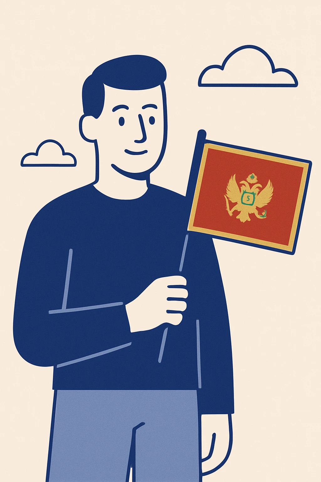 man with Montenegro flag, minimalist style, simple shapes emoji