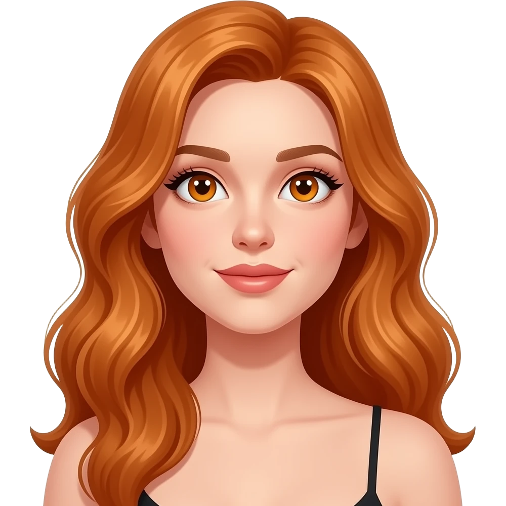 sexy girl with long wavy ginger hair and ginger eyes is looking up emoji
