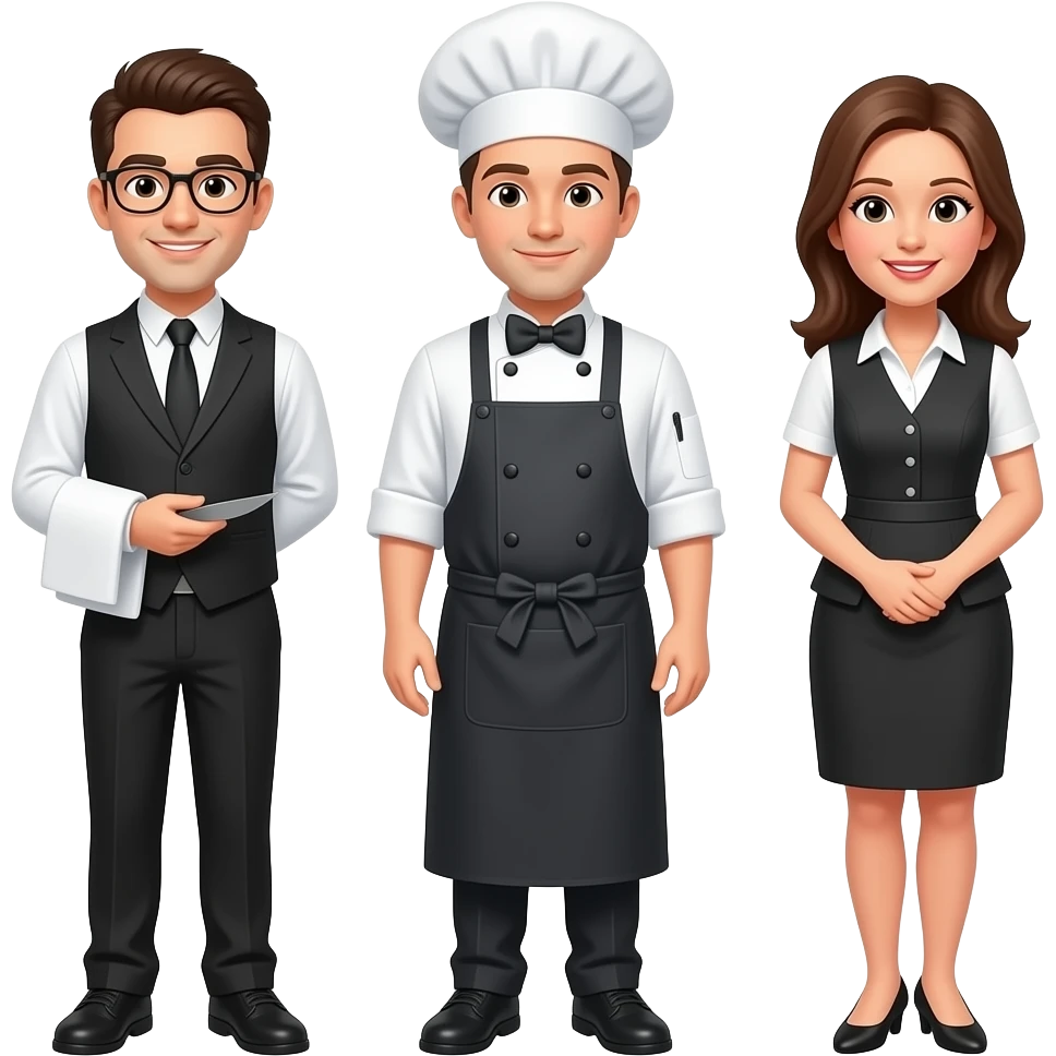 Chef, waiter, busboy, and hostess emoji