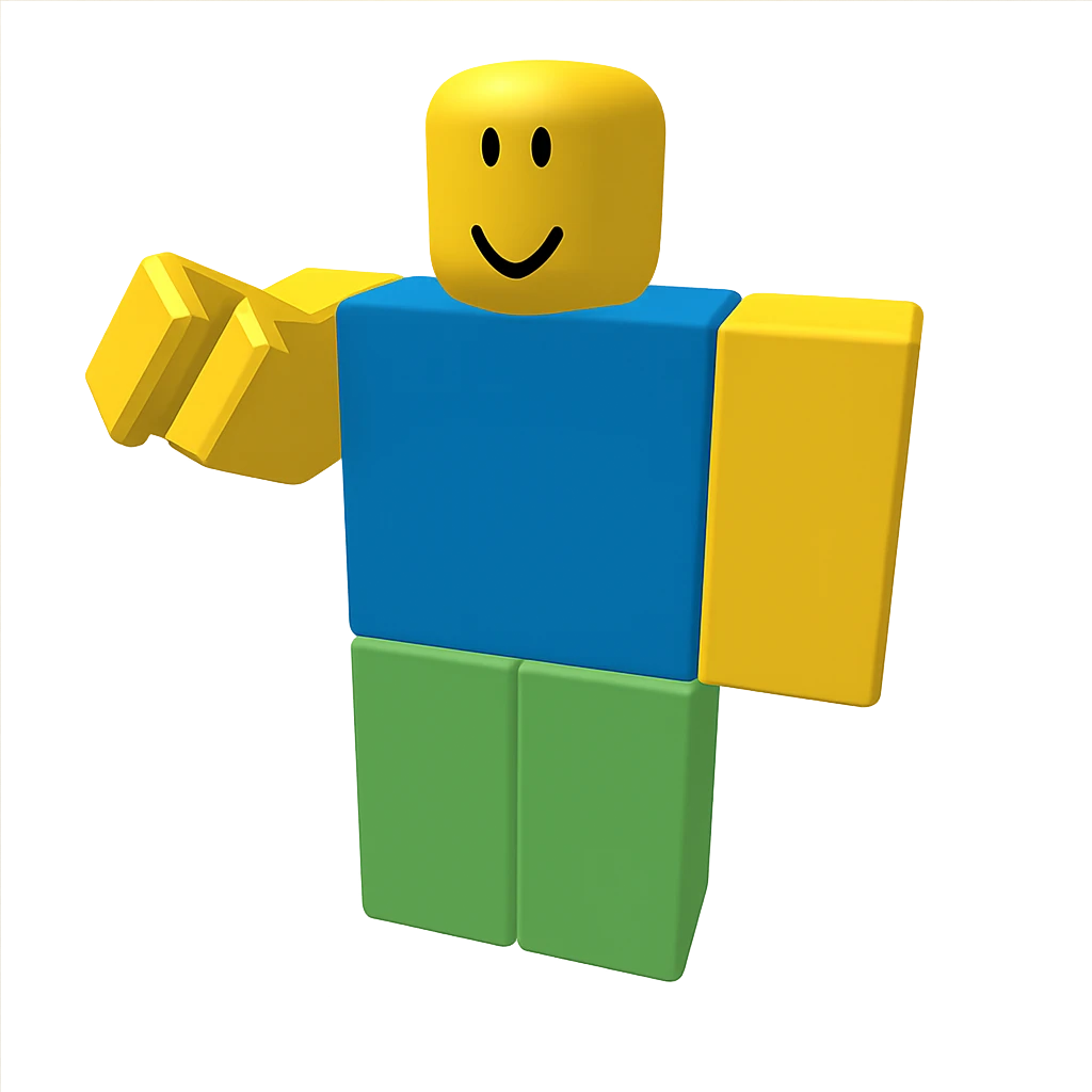 Extract only the character in a blue shirt and green pants (seventh from left) from the image, place it on a transparent background, and keep the original Roblox style and appearance. emoji