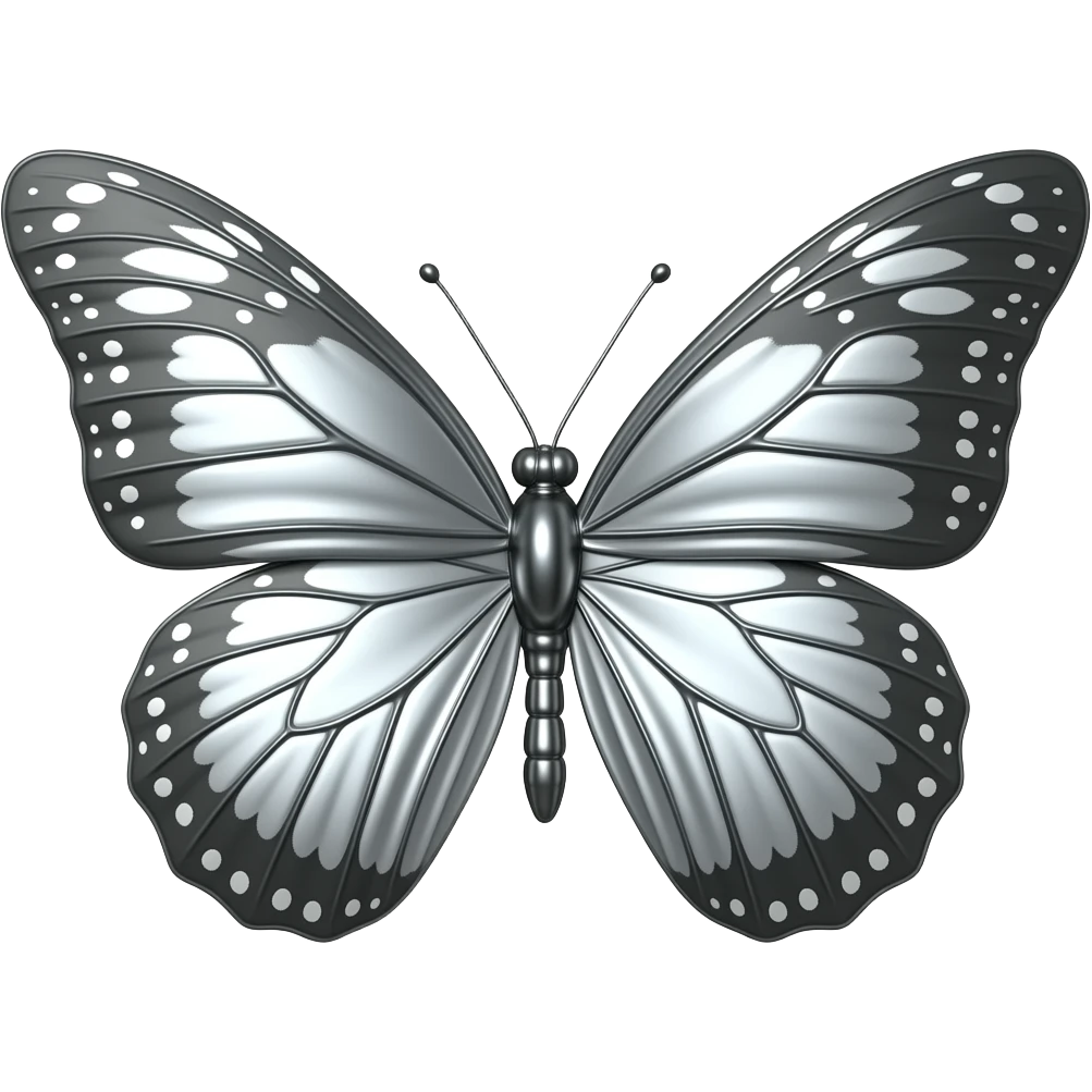 Hyper realistic 3d chrome butterfly emoji