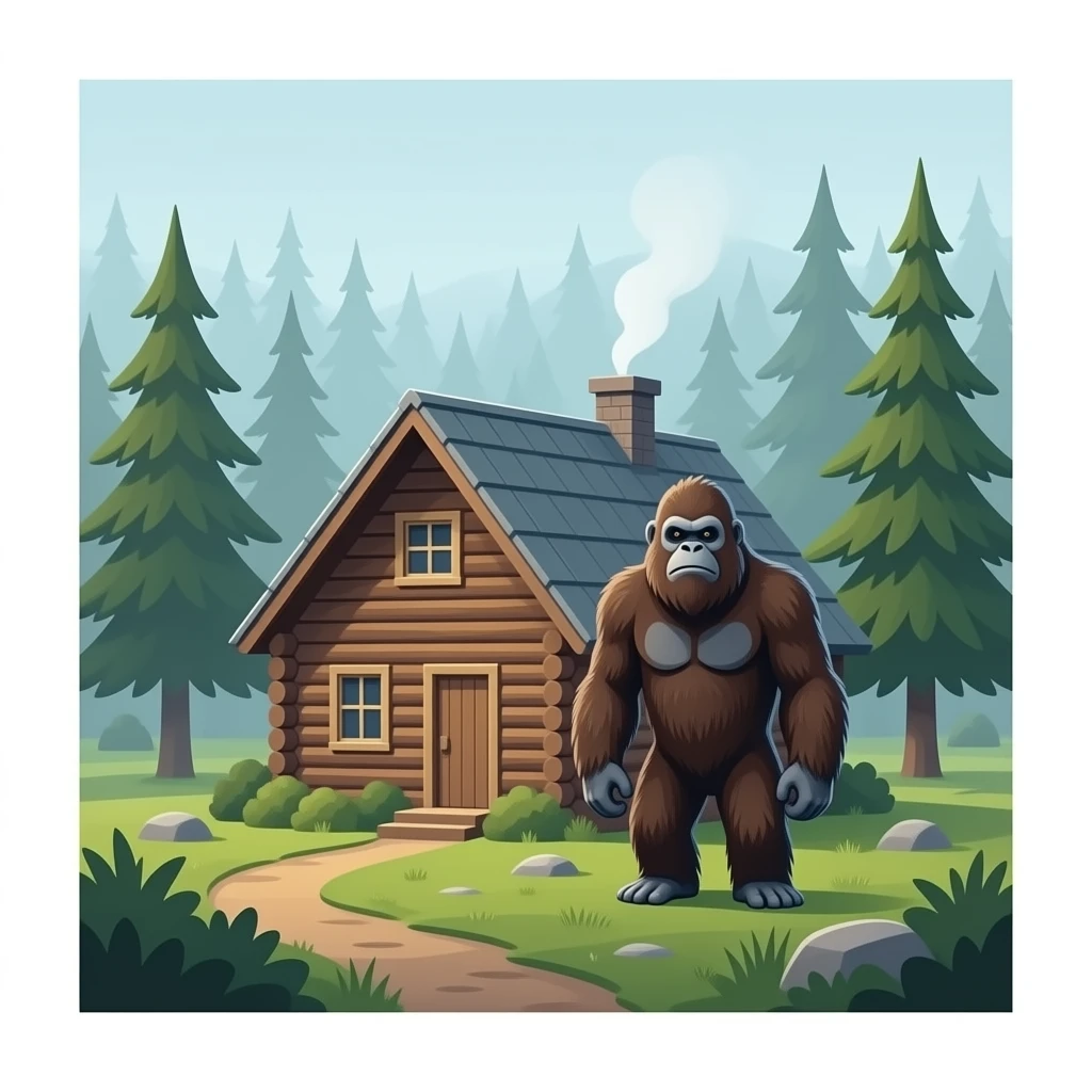 Bigfoot camofite infront of cabin emoji