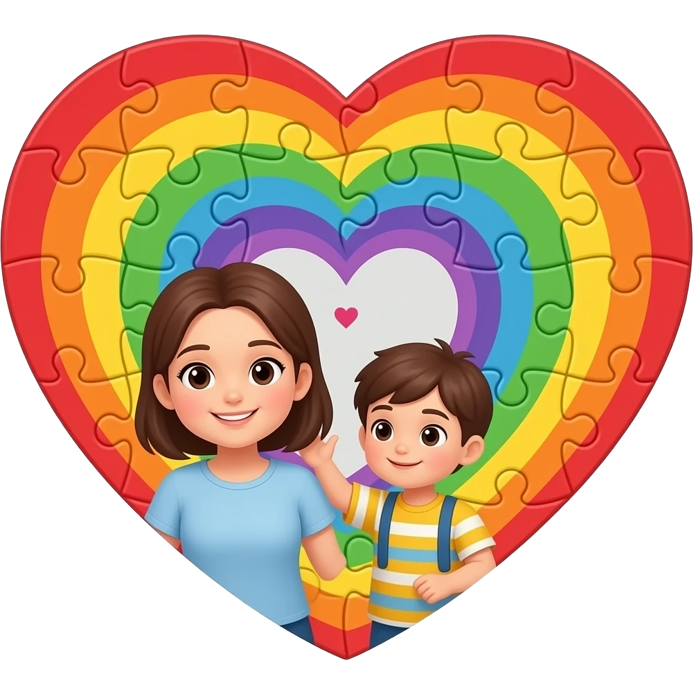 heart rainbow puzzle with one mom and one children making the puzzle emoji