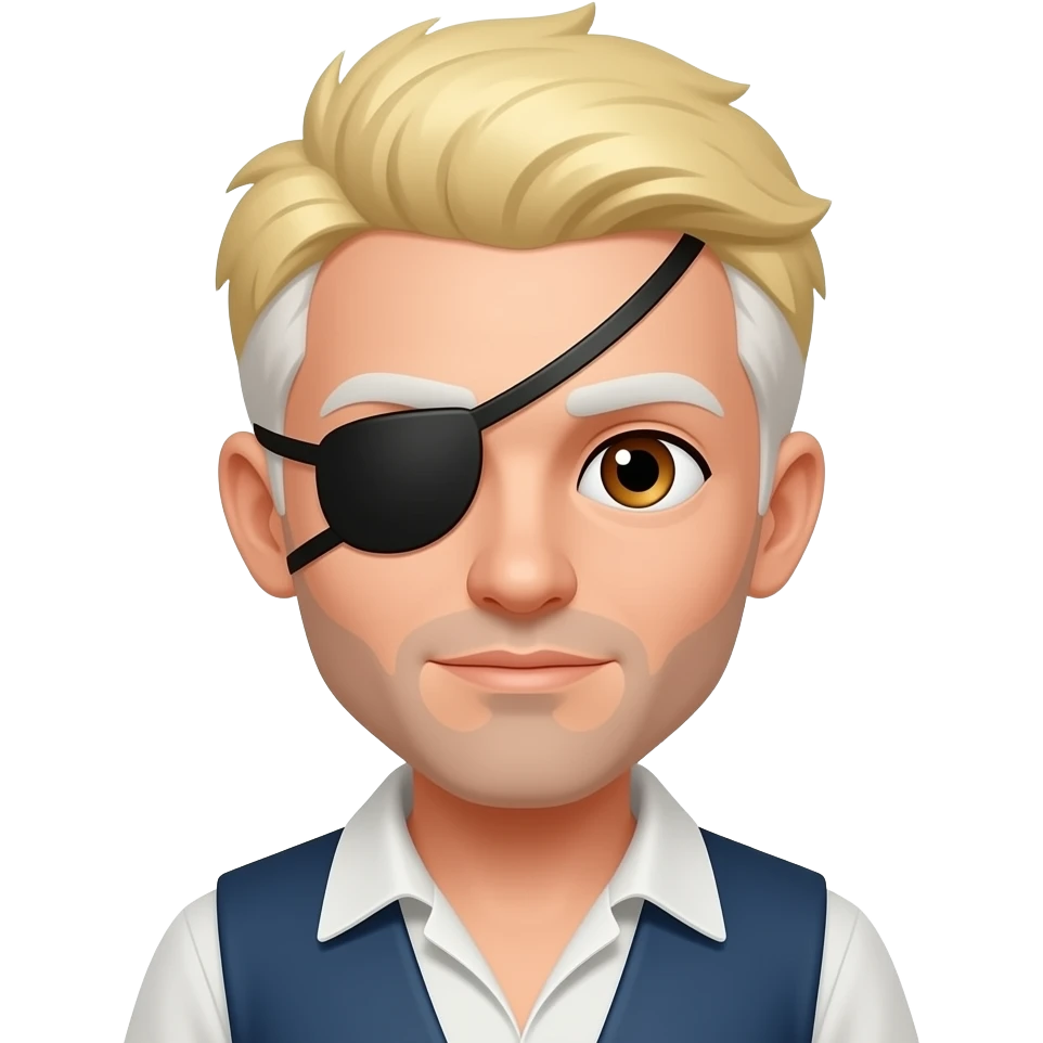 Pirata pelo corto rubio y blanco ojos cafés y parche en el ojo emoji