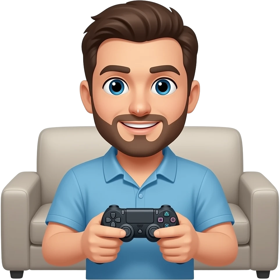 Man in home playing PlayStation emoji