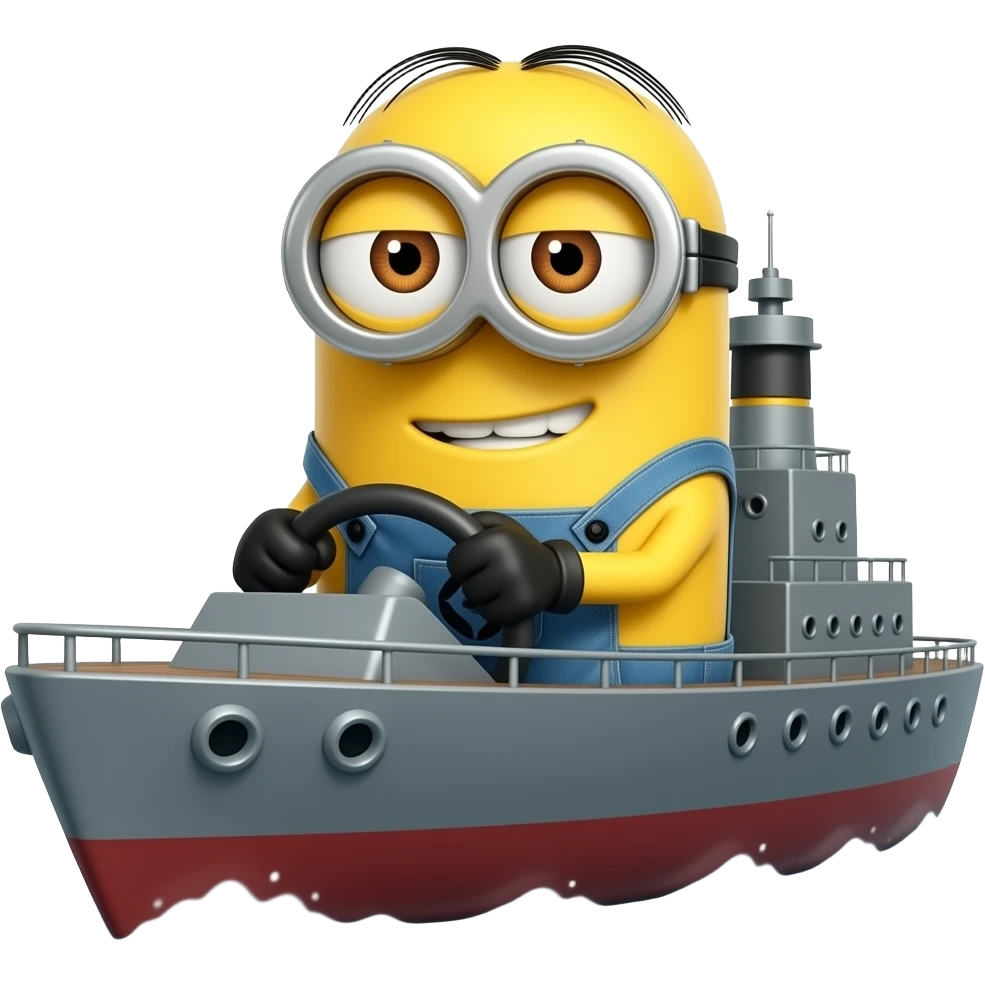 minion driving a war ship emoji