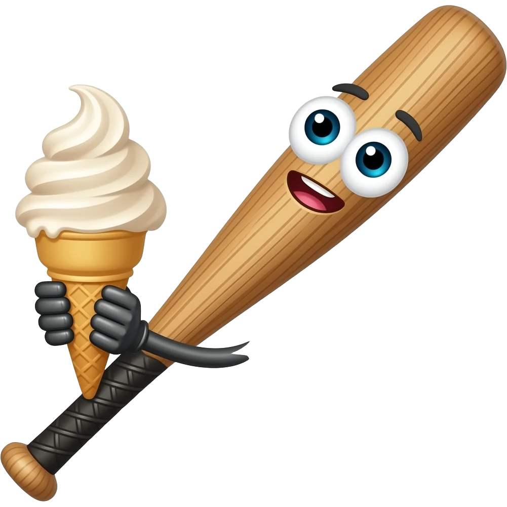 brown baseball bat with eyes mouth eating icecream funny emoji