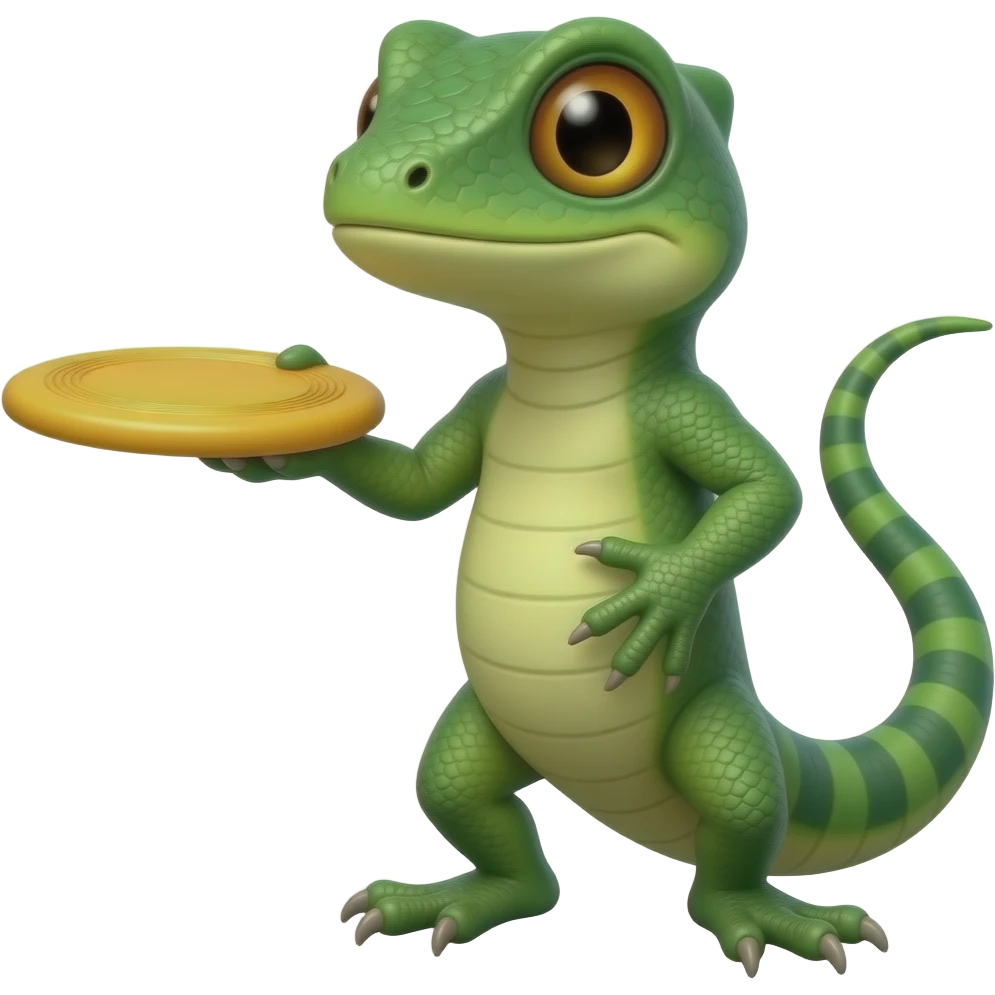 A basilisk with a frisbee in his hands emoji