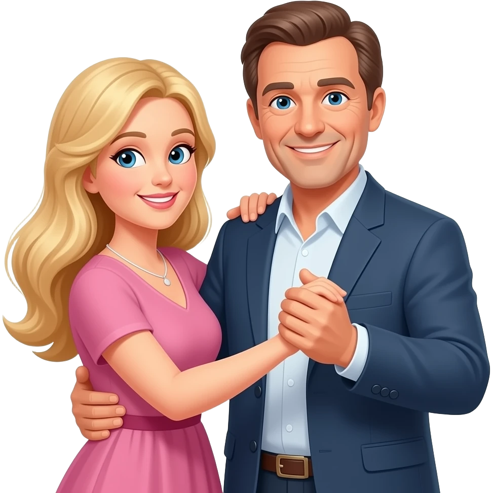 danse couple europens 50 ANS MODERNE FEMME BLONDE CHEVEUX LONG HOMME CHEVEUX BRUN emoji