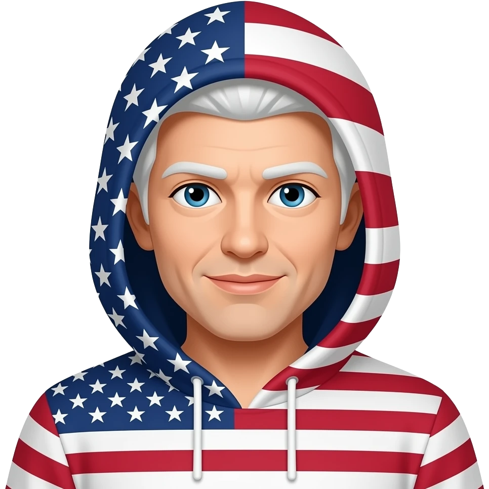 Sin capucha y el pelo blanco y una estampa de estados unido emoji