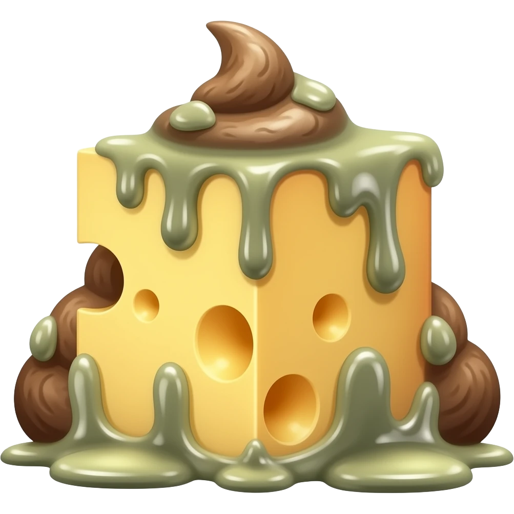 Moldy stinky cheese with poop emoji