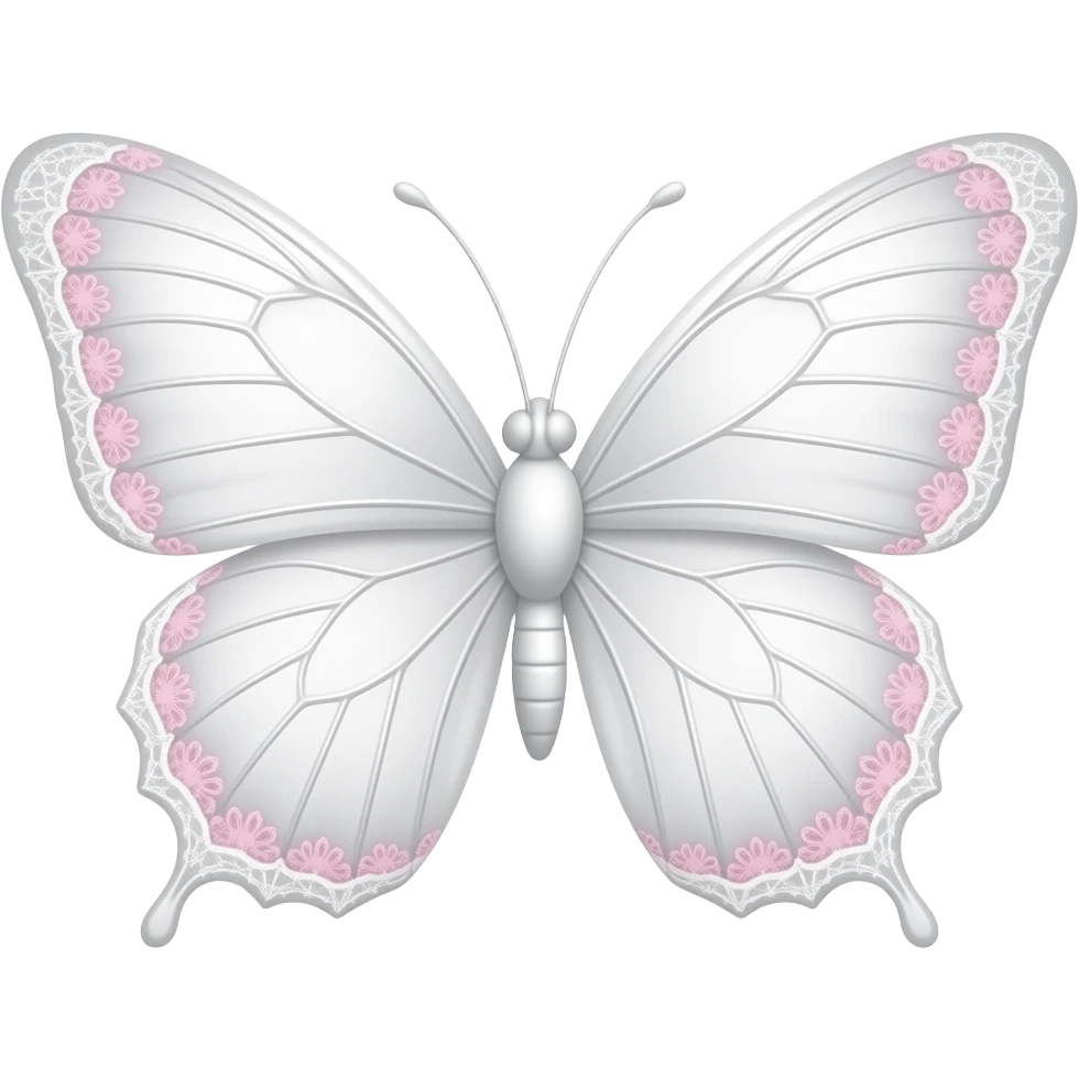 subtle elegant white baby butterfly, 3D emoji gothic butterfly, white velvet, white filigree, subtle pink white lace trim emoji