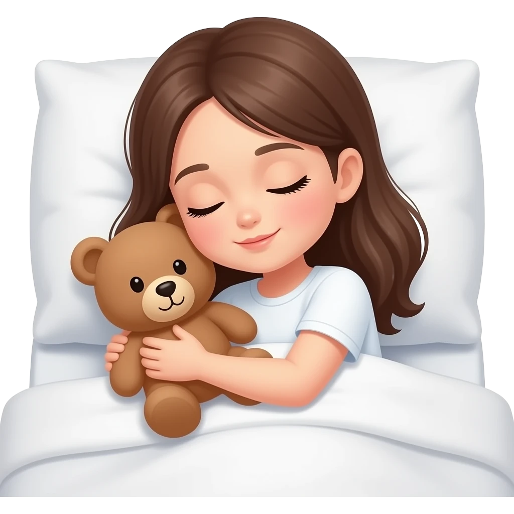 Girl sleeping on the bed and hugging teddybear emoji