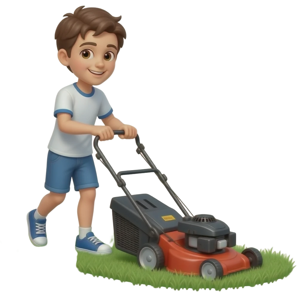 skate boy mowing the lawn with a lawn mower emoji