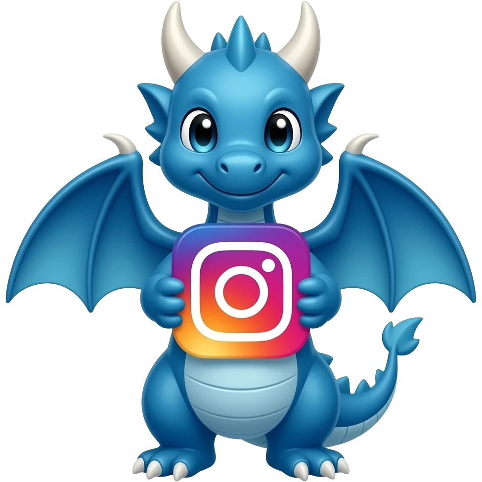 Blue dragon holding instagram logo front looking emoji
