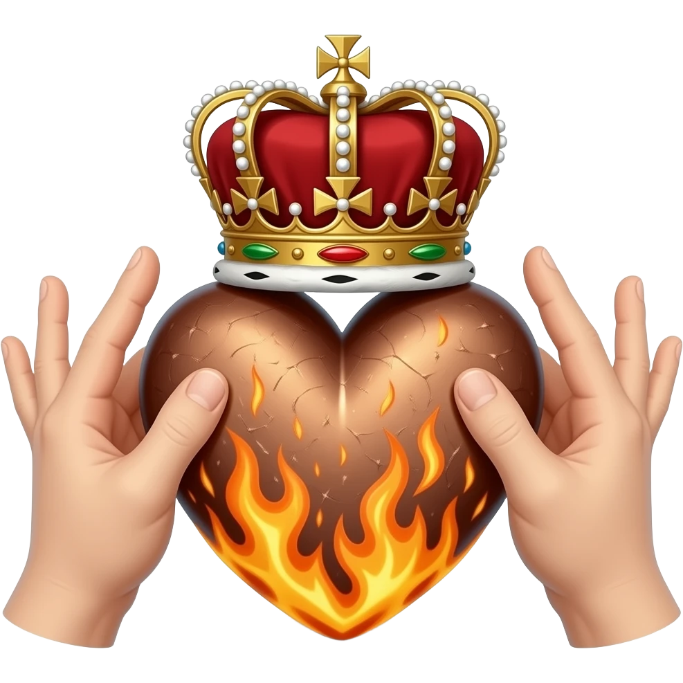 Simple Minds logo - two hands holding a flaming metal heart with a richly decorated royal crown on their fingers emoji