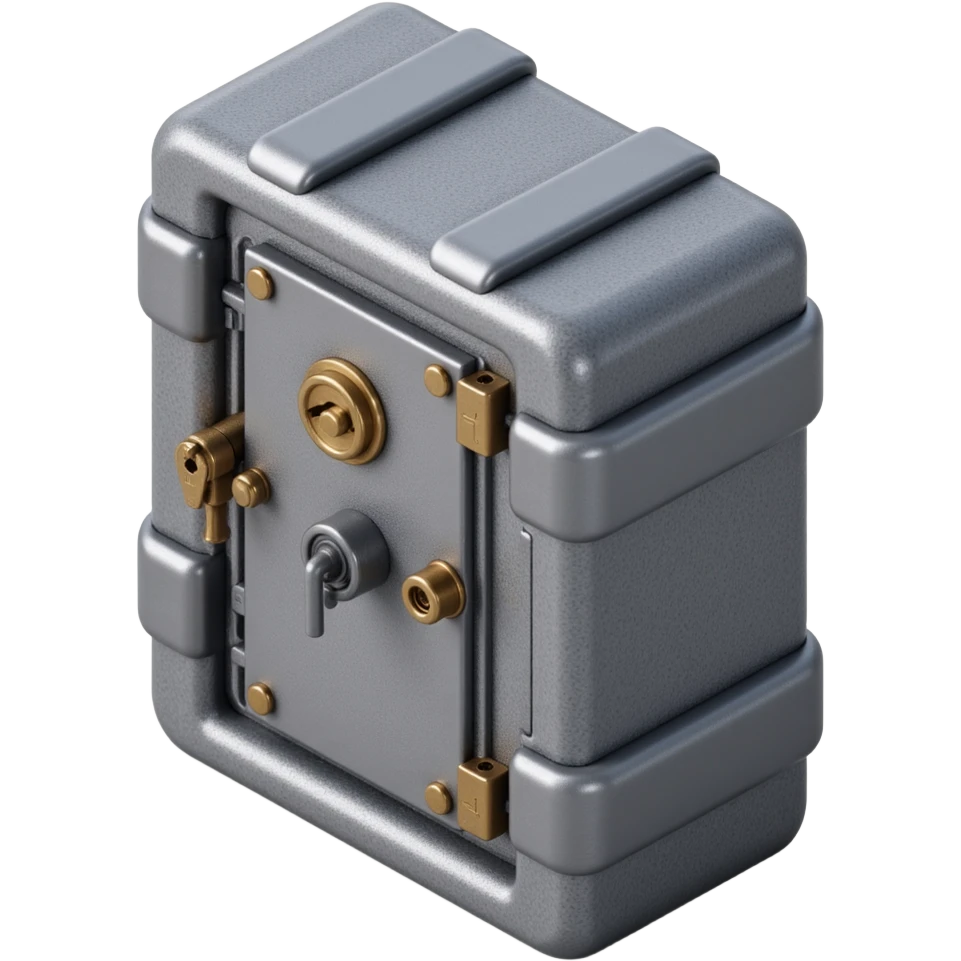 a secure bank vault, face on, skeuomorphism style, metallic textures, realistic details, shiny lock, heavy door, 3D effect emoji