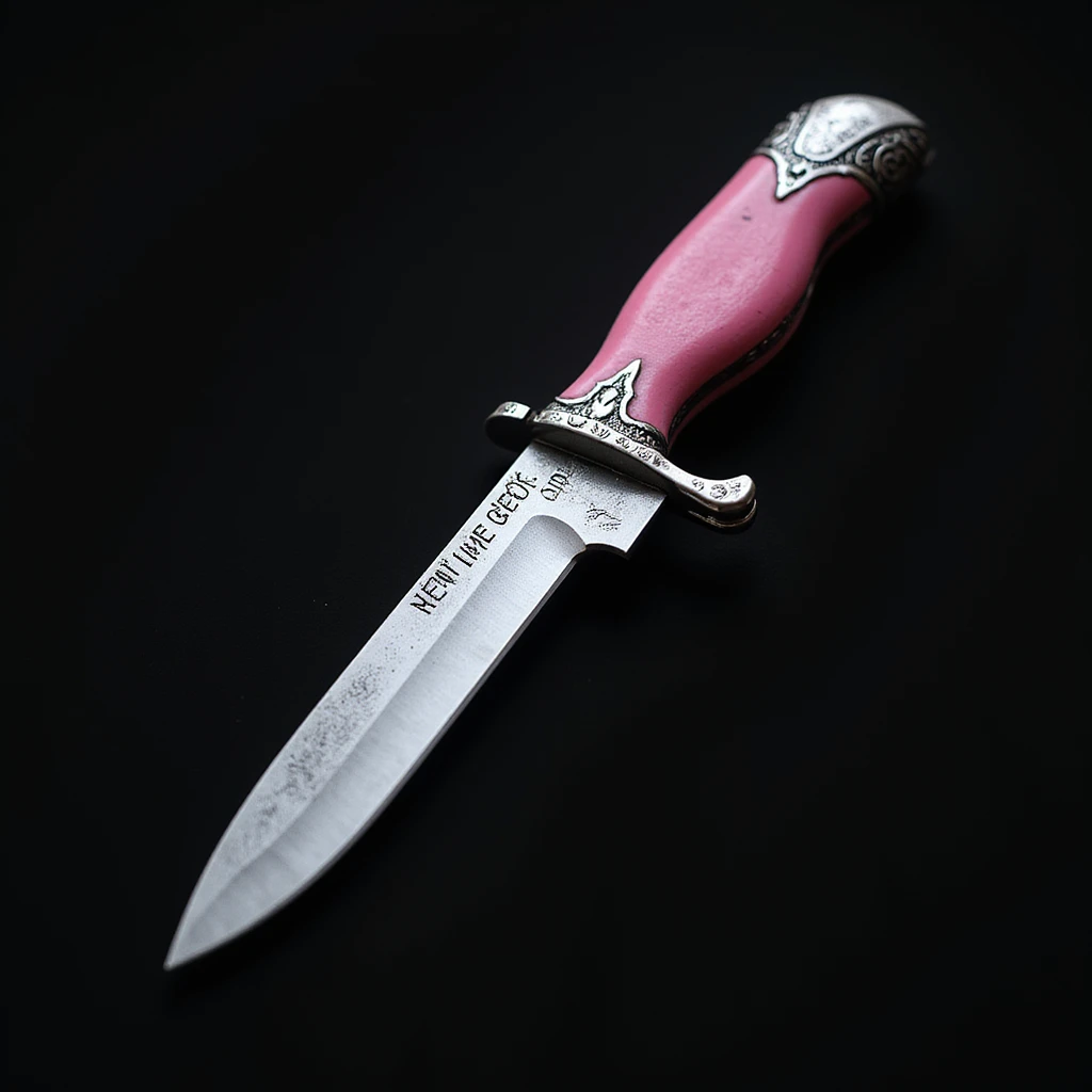 realistic gothic knife with pink handle with silver accents, photorealistic style emoji