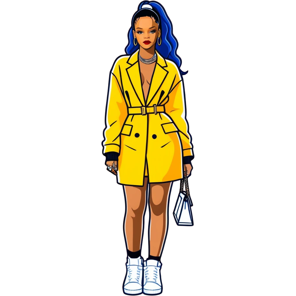 8k, 5000x5000px resolution, clean, smooth, thin lines, ultra detailed, hyperrealism, celebrity, best selling singer, and director of fenty, 2023, Rihanna. Glossy appearance, vivid, bright colors, full body view. emoji
