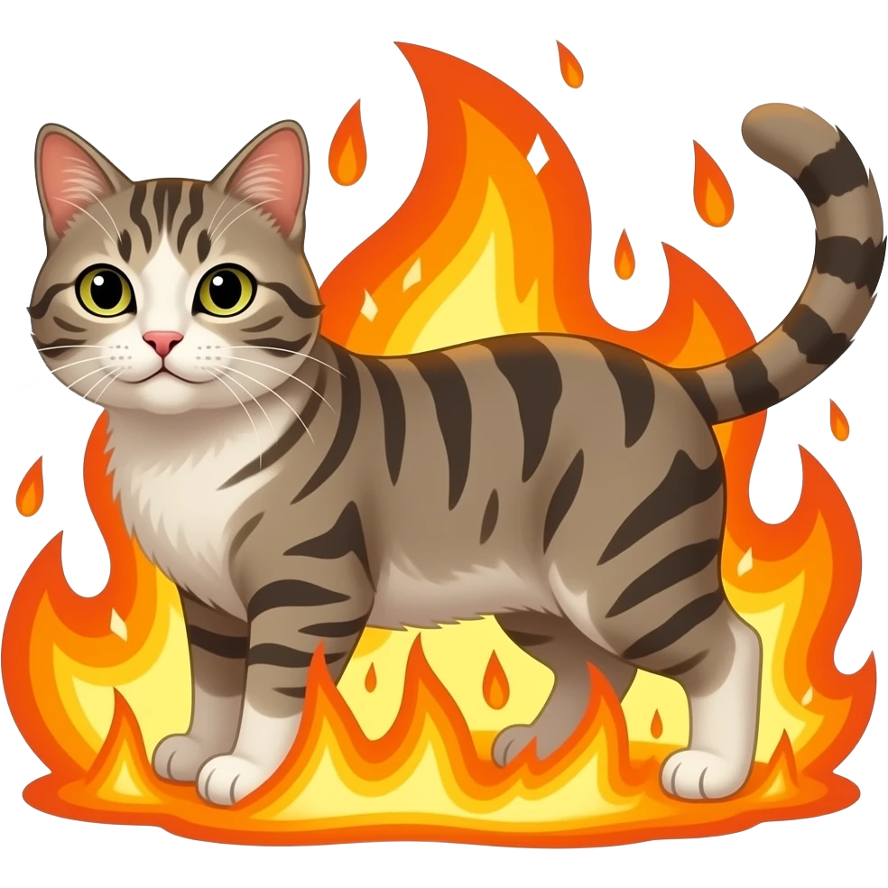 cat surrounded by flames with aries zodiac emoji
