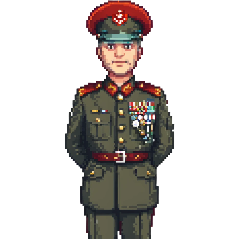 pixel art portrait of Kenan Evren, Turkish general, in uniform, minimal color palette emoji