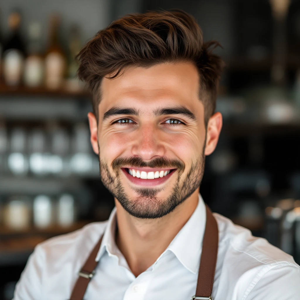 photo d'une barman souriante, professionnelle emoji